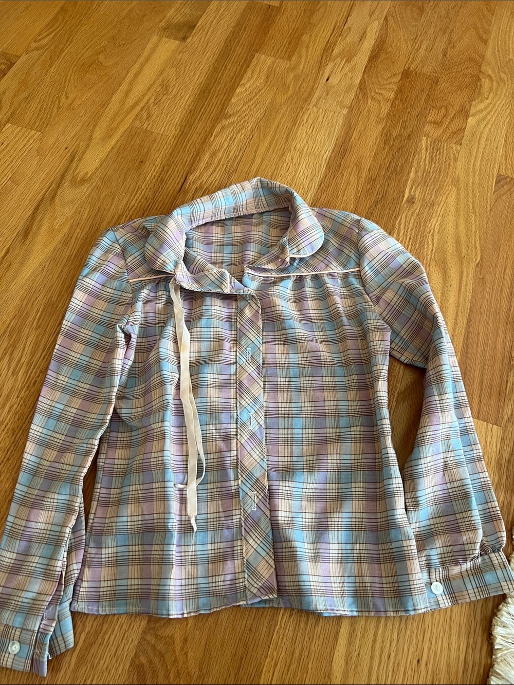 Vintage Girls' Plaid Button-Front Long-Sleeve Shirt in Pastel Mix size 6